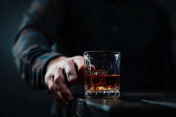 Hand Reaching for Glass of Whiskey