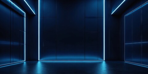 Minimalist Abstract Background for Product Presentation - Glowing Illumination on Deep Blue Wall, Showcasing Innovation and Hope. AI generated.