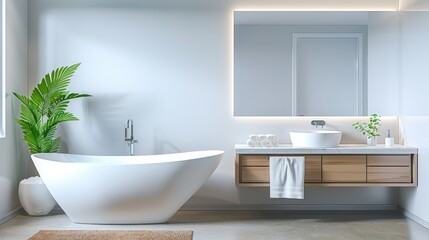 A serene bathroom with a freestanding bathtub