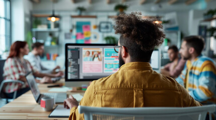 Obraz premium Creative Team Collaborating in Modern Office on Design Projects