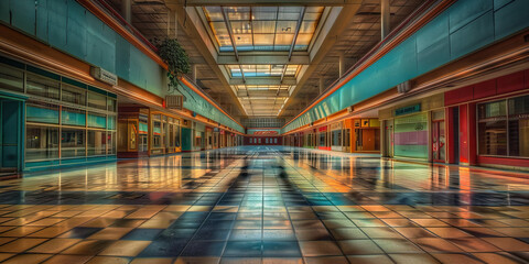 Fototapeta premium Empty Mall of Americas: An abandoned shopping mall, its once-bustling halls now eerily quiet and devoid of people.