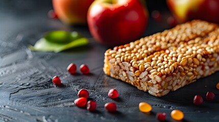 Delicious Low-Calorie Snack Bar with Crisp Rice and Apple Bits - Diet-Friendly Healthy Eating Option