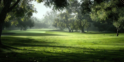 Empty Golf Courses of America: A vista of vacant golf courses, their manicured greens now overgrown with weeds and neglected.