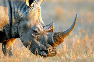 Fototapeta premium Close up of de horned White Rhino in South African park.