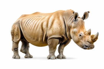 Fototapeta premium Rhino rhinoceros standing side view isolated on white background.