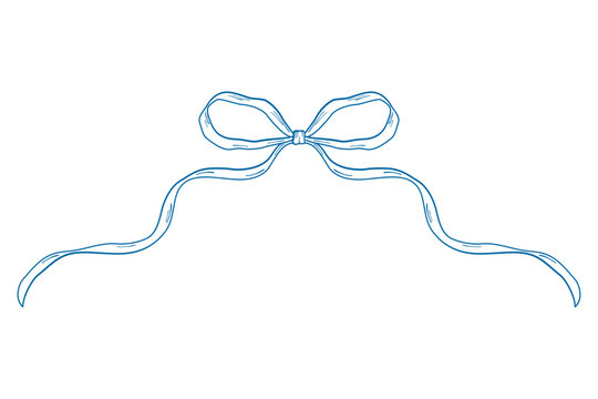 Blue vintage bows frame, Hand drawn ribbons border illustration.	