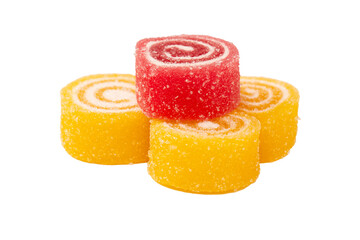 Jelly sweet candy roll isolated on a white background. Marmalade candy.