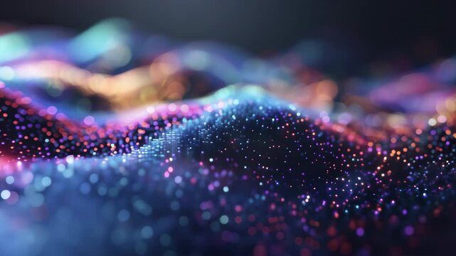 Abstract 3D music visualizer with colorful particles, 3D background music, dynamic and captivating
