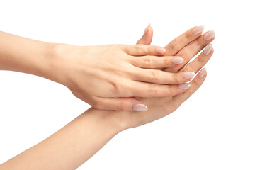 Woman hands  isolated on a white background.