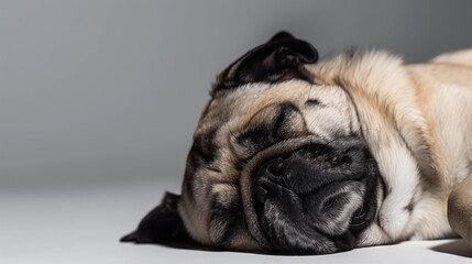 Obraz premium Pug sleeping peacefully on white surface, close-up