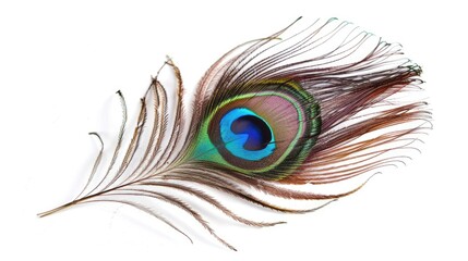 Obraz premium Peacock feather on white background