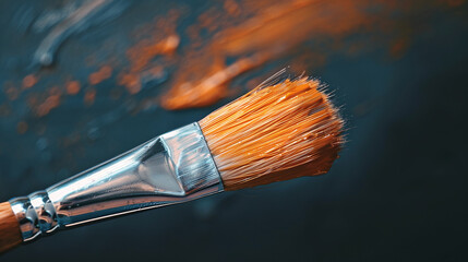Fototapeta premium Close-up of a peach-colored brush on a dark background with space for text