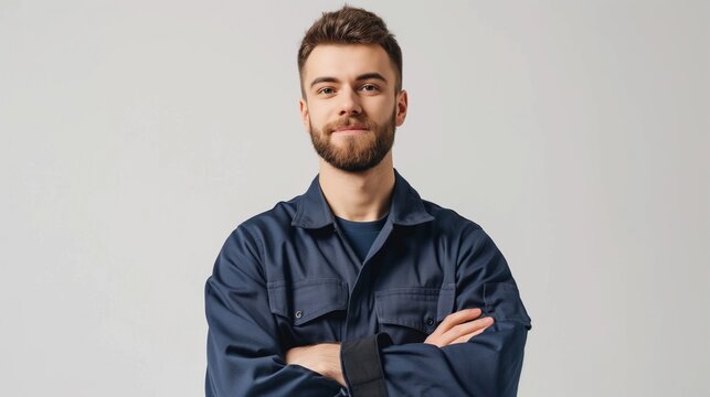 Auto mechanic in uniform, studio portrait.