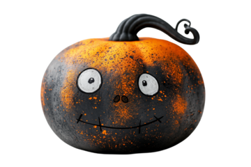 Cartoon character Jack o lantern with a creepy carved Halloween pumpkin face isolated on a white background