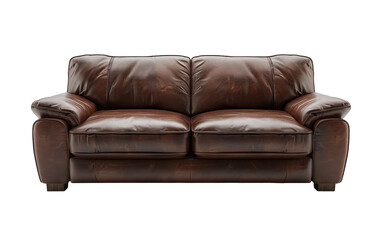 Obraz premium Brown Leather Sofa With Rolled Arms and Cushions