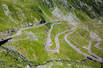 Transfagarasan famous road in Romania. Very picturesque mountain road in the Carpathians, Romania. Landscape or nature on a mountain top.