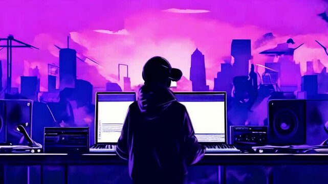 Modern music producers, hip hop genre. Video generative AI