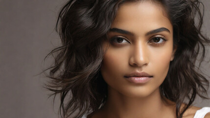 Obraz premium Close up portrait of beautiful Indian female model in 20s with perfect glowy skin