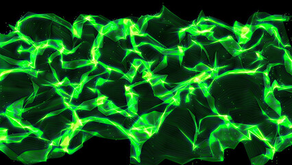 Abstract Green Trapcode Mir Isolated On Black. Abstract dark motion gradient light trails futuristic background.