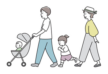 外出する家族のイラスト素材