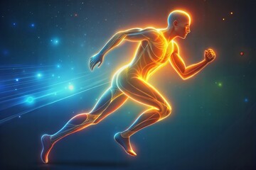 Naklejka premium 3d rendered man running on the background of the stars