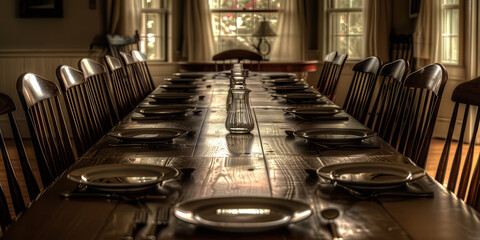 Empty Chairs at the Table: A long dining room table, set for a feast that never came, symbolizing missed opportunities and unrealized potential.