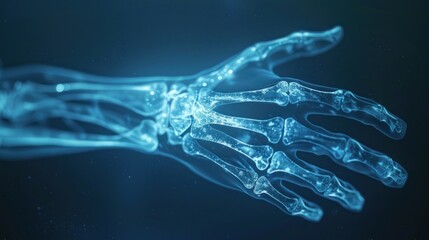 Human arm X-ray with highlighted bones.