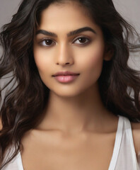 Naklejka premium Close up portrait of beautiful Indian female model in 20s with perfect glowy skin