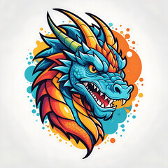 Dragon head mascot logo design, suitable for t-shirt screen printing or stickers 