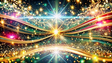 Fototapeta premium abstract background with various curves of lines with brightly sparkling particles 