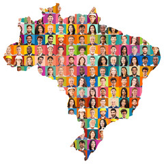 Portraits erwachsener Menschen vieler Generationen auf Landkarte von Brasilien