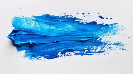 Blue Acrylic Paint Stroke on White Background.