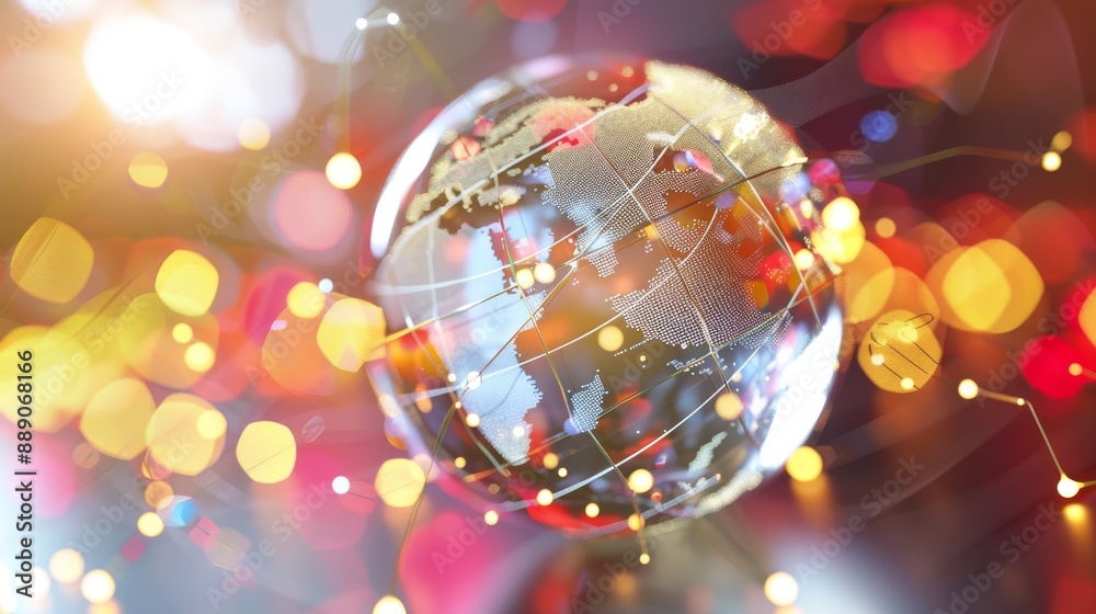 Poster global connection represented by an abstract 3d globe.