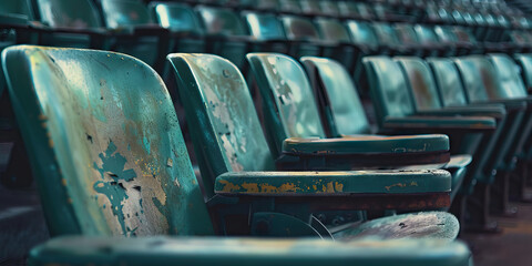 Fototapeta premium The Empty Arenas: A row of vacant sports stadiums, their seats fading into dusty memories.