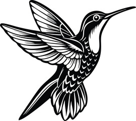 Black and white humming bird silhouette