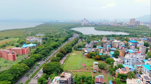 Aerial view of goa cityscape highway