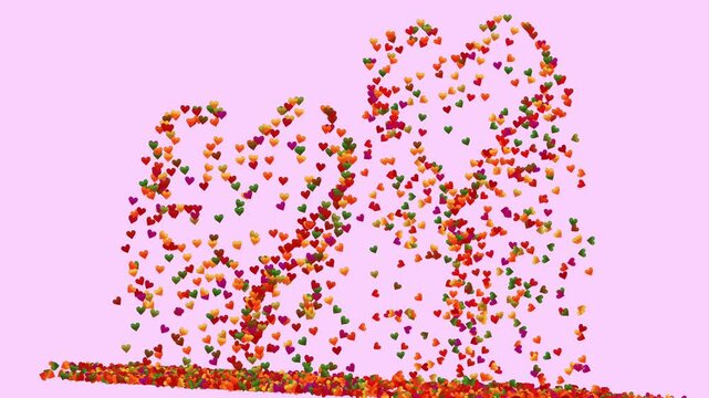 Animazione di due cuori che si sciolgono in molti altri cuori colore gradiente