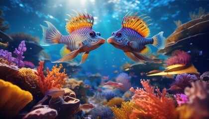 fish in aquarium..Pterpogon Fish Amidst Vibrant Coral and Sponges"
"Aquatic Acrobats: Playful Pterpogon Fish in their Oceanic Playground"fish, reef, sea, ocean, water, tropical, diving, nature,fish