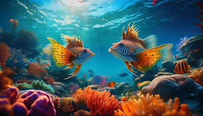 fish in aquarium..Pterpogon Fish Amidst Vibrant Coral and Sponges"
"Aquatic Acrobats: Playful Pterpogon Fish in their Oceanic Playground"fish, reef, sea, ocean, water, tropical, diving, nature,fish