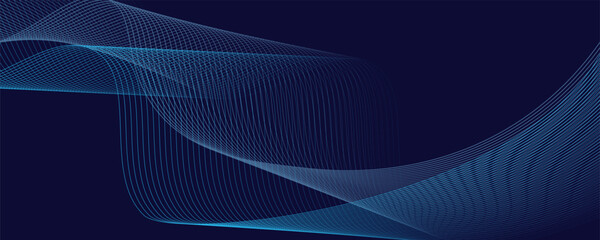 Abstract glowing wave lines on dark blue background. Dynamic wave pattern. Modern flowing wavy lines. Futuristic technology concept.