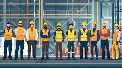 Obraz premium Diverse Construction Workers Standing in a Factory