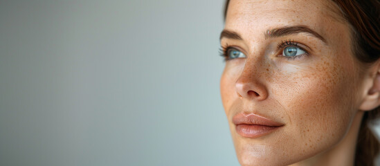 cosmetology beauty salon banner with copy space, skin care, age changes, woman's face