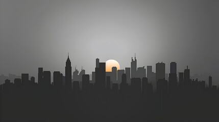 Minimalist Cityscape Silhouette in Moody Gradient Sky at Dusk