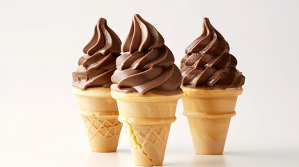 Chocolate Ice Cream Cone on White Background