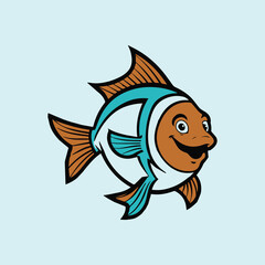 Cute fish cartoon vector illustration sticker sea animal sport icon concept
