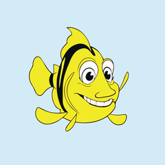 Cute fish cartoon vector illustration sticker sea animal sport icon concept