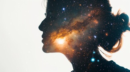 Fototapeta premium Cosmic Portrait of Astronomer, Double Exposure .