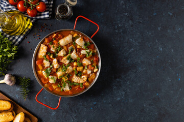 Traditional Portuguese fish stew. Cod stew.