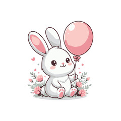 Cute rabbbit or bunny cartoon vector illustration sticker animal sport icon concept
