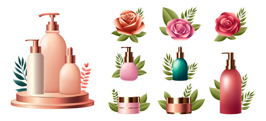 Set of Natural cosmetics realistic elements